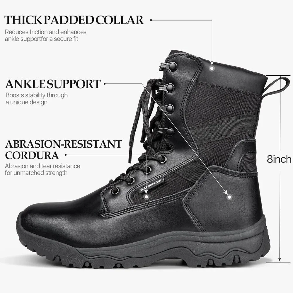 ⚡ Men's Dark Black Combat Suede Leather Lightweight Military Work Desert Boot